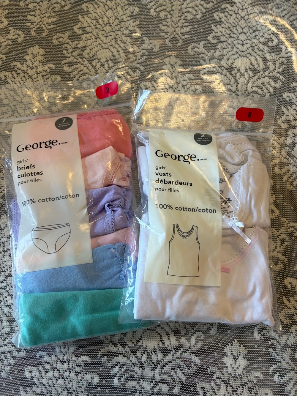 George Girls' Tank Tops & Briefs - Pink, Lavender, Light Blue, Mint, White